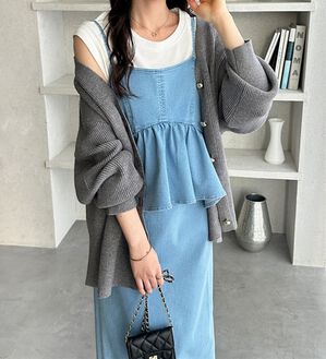 GeeRA（ジーラ）の「楽ちん！デニムペプラムキャミワンピース（その他ワンピース）」｜サックス系