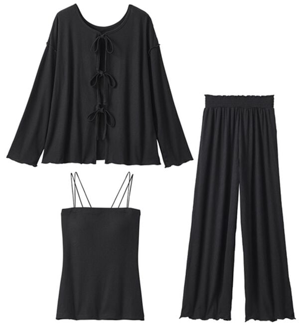 YU'NOW（ユナウ）の「＜リボンカーデ&times;ロングパンツ＞ぷるるん谷間のルームウェア３点セット（パジャマ・ルームウェア）」｜詳細画像