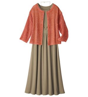 ルフラン（ルフラン）の「爽やか！メッシュニット＆ロングワンピース（アンサンブル）」｜オレンジ系