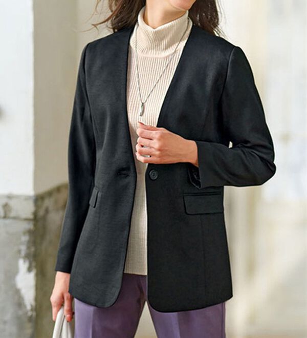 BELLUNA（ベルーナ）の「＜楽スタフィット＞ノーカラージャケット（ノーカラージャケット）」｜黒