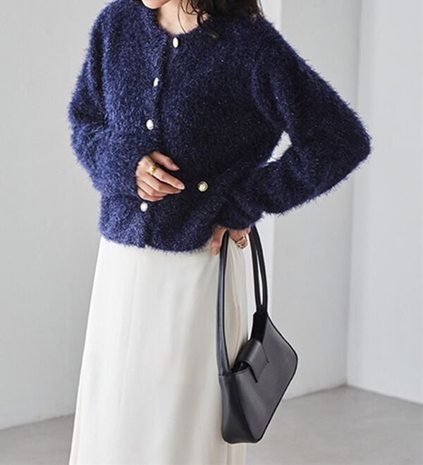 RANAN（ラナン）の「ゴールド調ボタンラメシャギーカーディガン（ニットカーディガン）」｜詳細画像