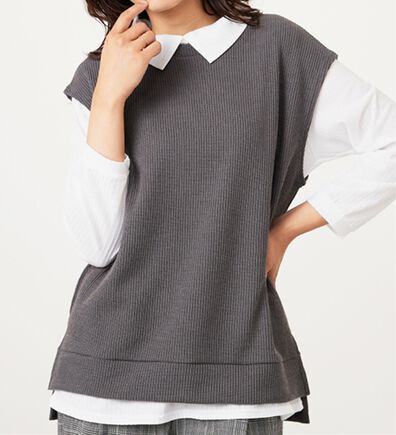 BELLUNA（ベルーナ）の「【新色追加】&ldquo;2点セット&rdquo;あぜ素材ベストアンサンブル（アンサンブル）」