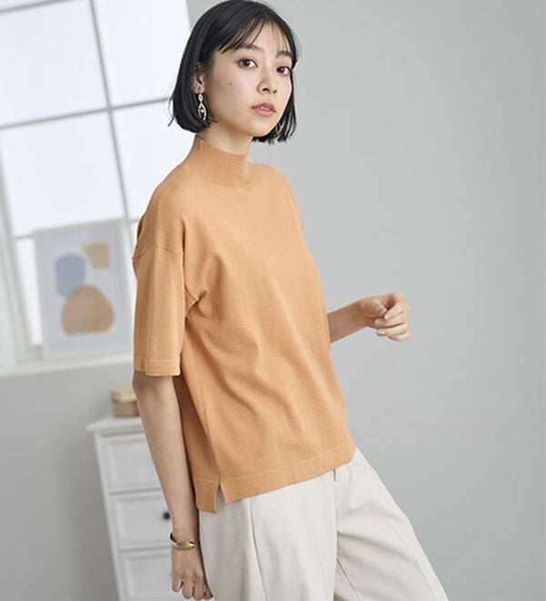 BELLUNA（ベルーナ）の「【選べるデザイン】Ｔシャツが苦手な方に！ひんやり綿混ニットＴ（ニット・セーター）」｜詳細画像