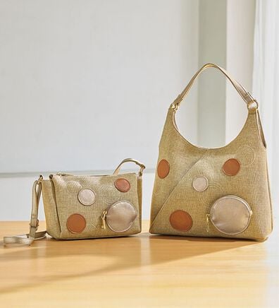 BELLUNA（ベルーナ）の「【２点セット】麻風ドットモチーフバッグ同色２点セット（その他バッグ）」