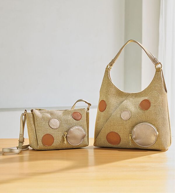 BELLUNA（ベルーナ）の「【２点セット】麻風ドットモチーフバッグ同色２点セット（その他バッグ）」｜詳細画像