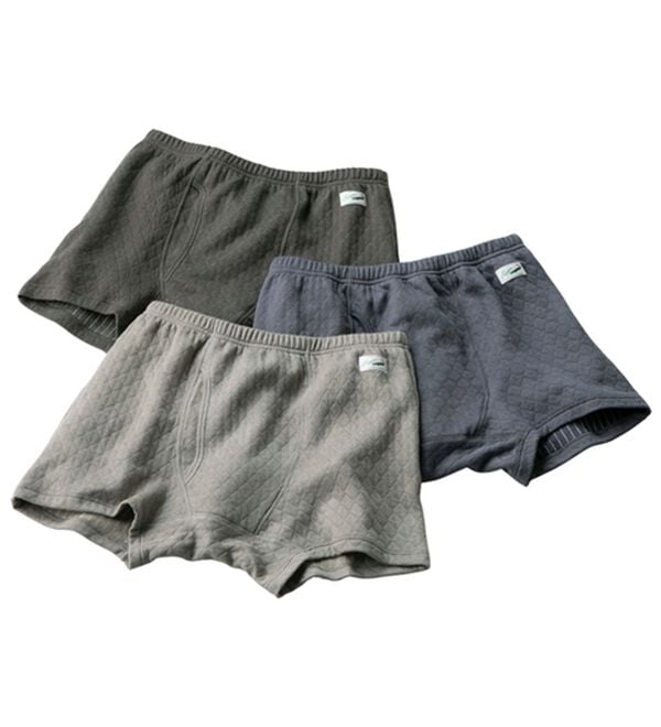 「【３色組】＜クロコダイル＞ウール入肌側綿１００％極温（Ｒ）キルトボクサー（メンズボクサーパンツ）」｜3色組