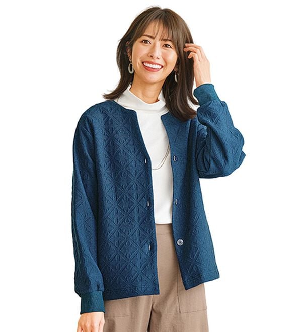 BELLUNA（ベルーナ）の「幾何柄ジャカード素材カーディガン（その他カーディガン）」｜ターコイズ