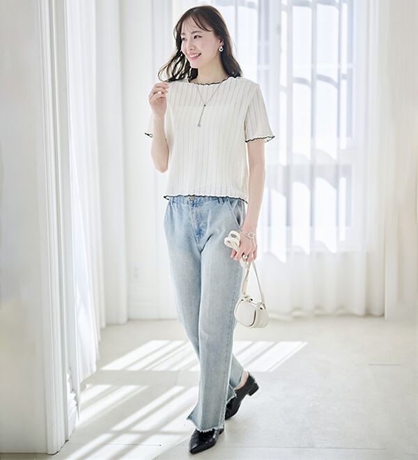 RANAN（ラナン）の「透かし柄メロー配色Ｔシャツ（カットソー）」｜詳細画像