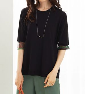 BELLUNA（ベルーナ）の「袖シアーラメ入りニットプルオーバー（ニット・セーター）」｜黒