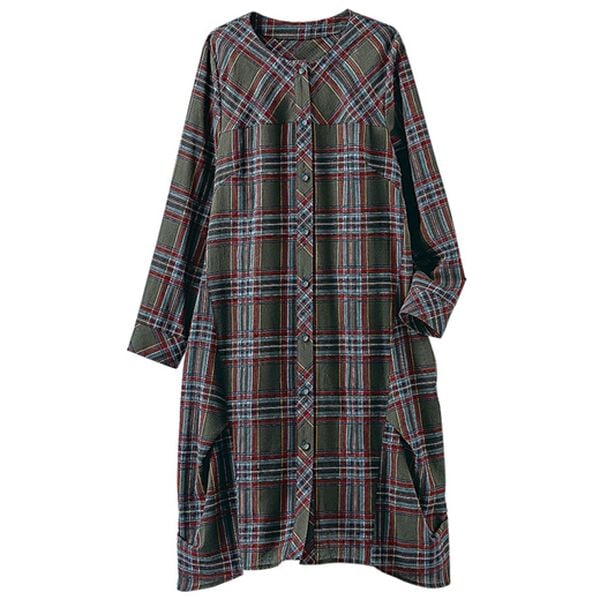 BELLUNA（ベルーナ）の「チェック柄ゆったりシャツチュニック（チュニック）」｜グレー系