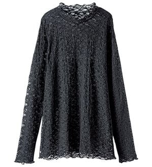 BELLUNA（ベルーナ）の「【重ね着にぴったり♪】のびやかレース素材メロー使いインナー（カットソー）」｜黒