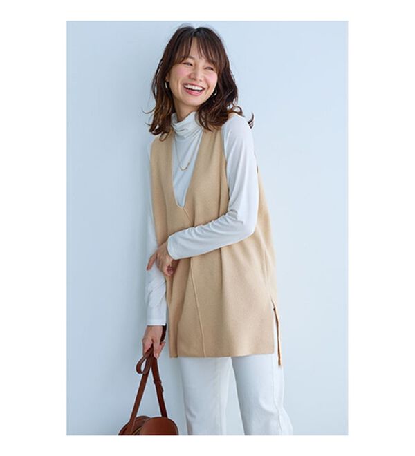 BELLUNA（ベルーナ）の「エコ素材シンプルロングニットベスト（ベスト）」｜詳細画像