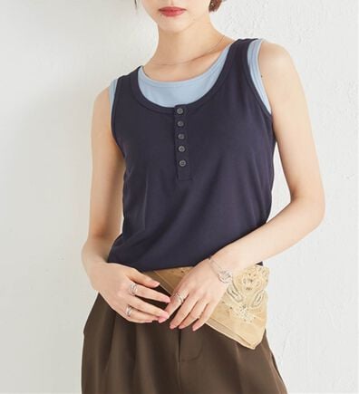 RANAN（ラナン）の「カップ付きレイヤードヘンリーネックタンクトップ（カットソー）」