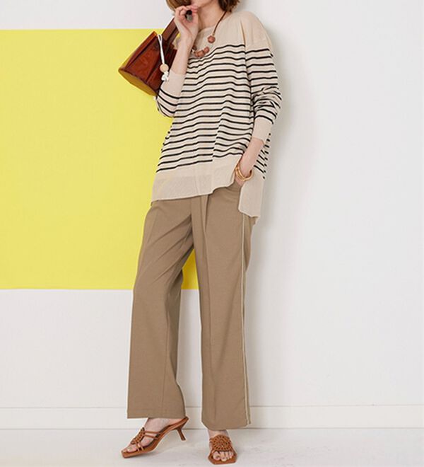 BELLUNA（ベルーナ）の「とろみ素材パイピング使いラインパンツ（ワイドパンツ・ガウチョ）」｜詳細画像