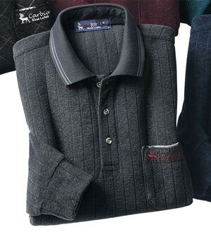 「毎日着たい柔らか素材の暖かポロ（メンズポロシャツ）」｜グレーストライプ