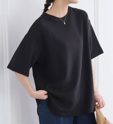 A HAPPY MARILYN（アハッピーマリリン）の「【Ｍ～８Ｌ】【ハッピーさらりん】裾ラウンド五分袖Ｔシャツ（Tシャツ）」