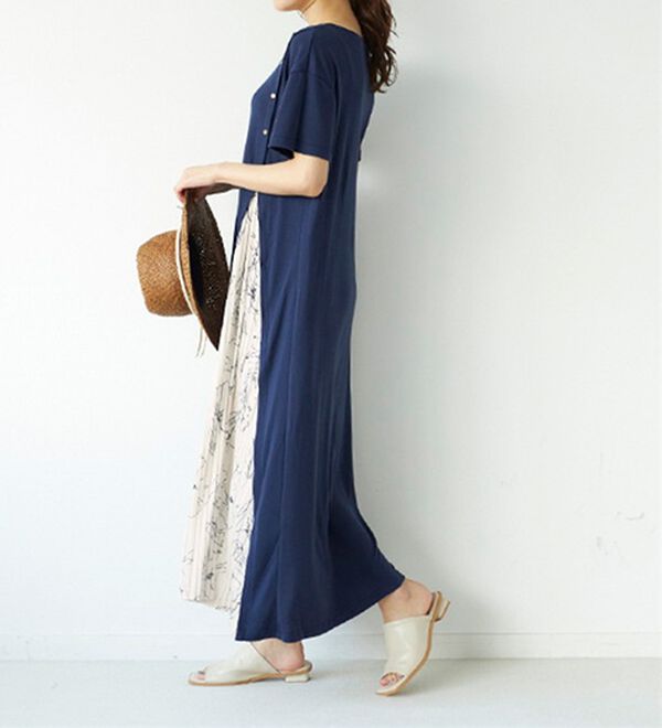 GeeRA（ジーラ）の「ボタン付スリットプリーツ切替ワンピース（カットソーワンピース）」｜詳細画像