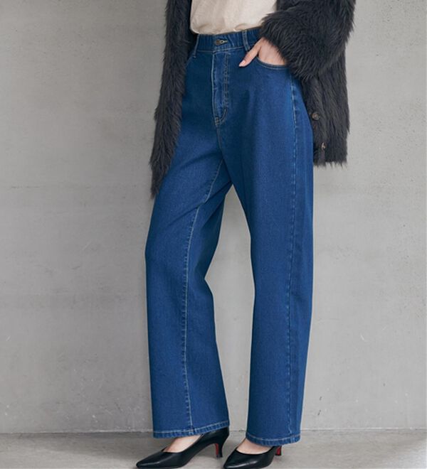 RANAN（ラナン）の「【裏起毛】ウエストゴムなのにスッキリ穿けるデニム（フルレングスパンツ）」｜ブルー