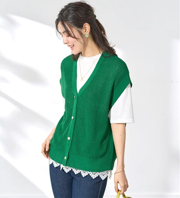 BELLUNA（ベルーナ）の「あぜ編ニット金ボタン使いアンサンブル（アンサンブル）」｜詳細画像