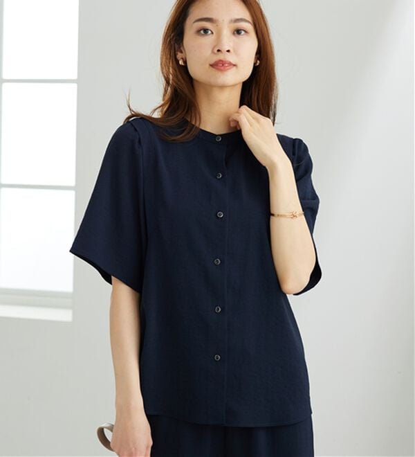 BELLUNA（ベルーナ）の「【快適Ｌａｂ．】お手入れ楽々ビンテージ調素材ブラウス（ブラウス）」｜詳細画像