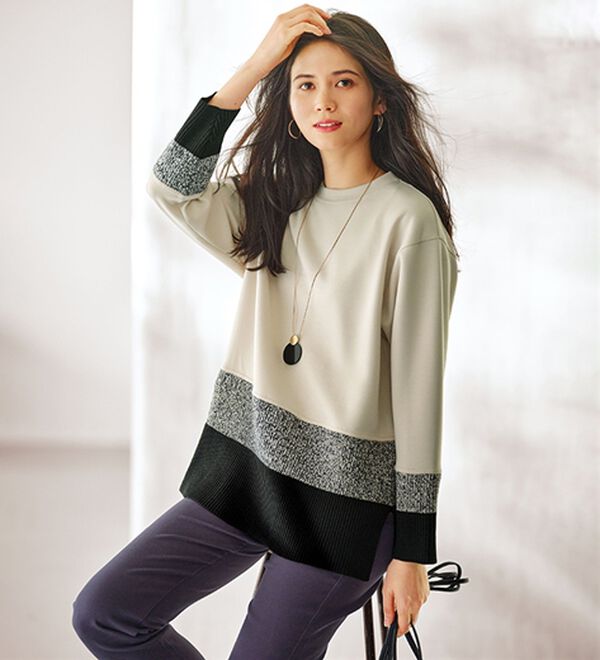 BELLUNA（ベルーナ）の「【Ｌａｇｒｉｌｕａ】とろみ素材ニット切替プルオーバー（カットソー）」｜詳細画像