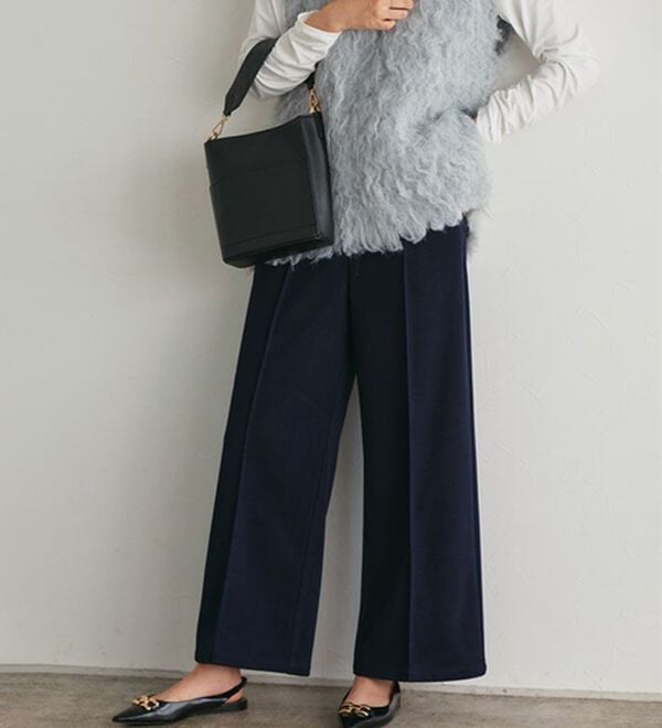 Pierrot（ピエロ）の「カット起毛ピンタックワイドパンツ（ワイドパンツ・ガウチョ）」｜詳細画像