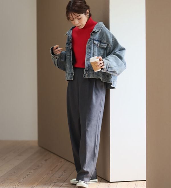 A HAPPY MARILYN（アハッピーマリリン）の「【Ｌ～６Ｌ】モックネック／ハイネックから選べる Ｔシャツ感覚で着られる（もっちりｖｅｒ）リブニット（ニット・セーター）」｜詳細画像