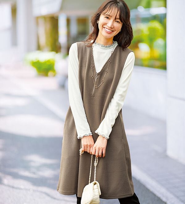 BELLUNA（ベルーナ）の「ボーダージャカード素材ジャンパースカート（ジャンパースカート）」｜詳細画像