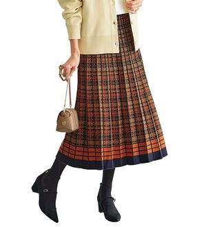 BELLUNA（ベルーナ）の「ジャカードニットプリーツスカート（ロングスカート）」｜オレンジ系チェック
