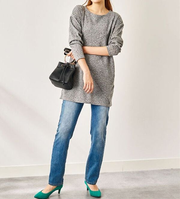 BELLUNA（ベルーナ）の「杢調テレコ素材切替デザインチュニック（チュニック）」｜詳細画像