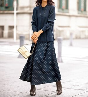 BELLUNA（ベルーナ）の「ニット切替プリントワンピース（ドッキングワンピース）」｜詳細画像