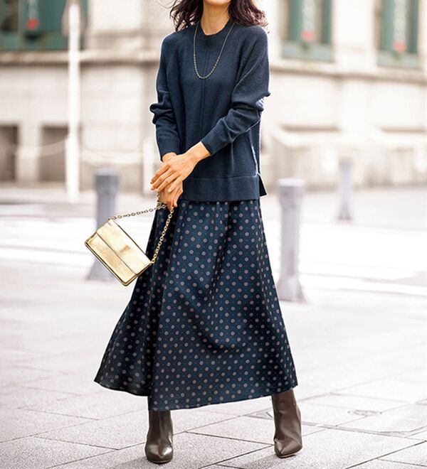 BELLUNA（ベルーナ）の「ニット切替プリントワンピース（ドッキングワンピース）」｜詳細画像