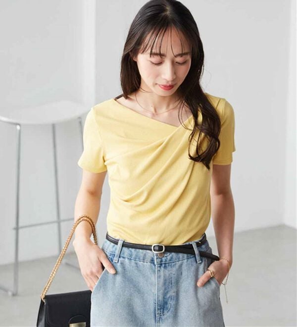 RANAN（ラナン）の「【ひんやり/UV対策】上品ドレープリブTシャツ（カットソー）」｜詳細画像