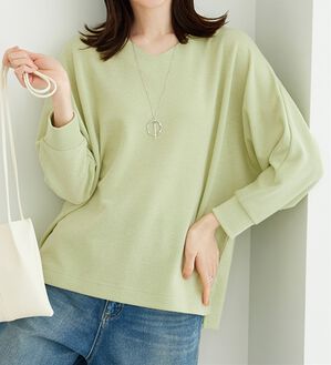 BELLUNA（ベルーナ）の「【2点セット】ネックレス付ラメ調ドルマンプルオーバー（カットソー）」｜イエローグリーン