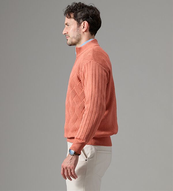「＜コムルヴァン・オム＞トレーナー感覚で着られるハーフジップセーター（メンズニット・セーター）」｜詳細画像