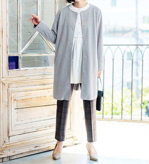 BELLUNA（ベルーナ）の「スエード調ノーカラーロング丈ジャケット（ノーカラージャケット）」｜詳細画像