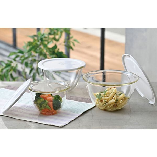 「ハリオ　レンジフタ付耐熱ガラス製ボウル３個セット（その他キッチン用品）」｜詳細画像
