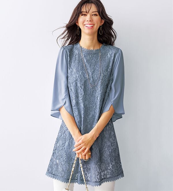 BELLUNA（ベルーナ）の「袖フレアー切替総レースチュニック（チュニック）」｜詳細画像