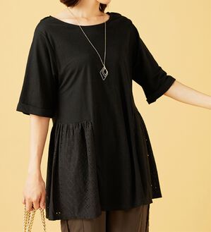 BELLUNA（ベルーナ）の「ヒンヤリ！サイドレース切替チュニック（チュニック）」｜黒