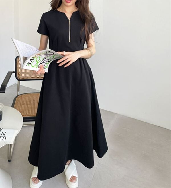 GeeRA（ジーラ）の「前後2WAYハーフジップフレンチ袖ワンピース（カットソーワンピース）」｜詳細画像