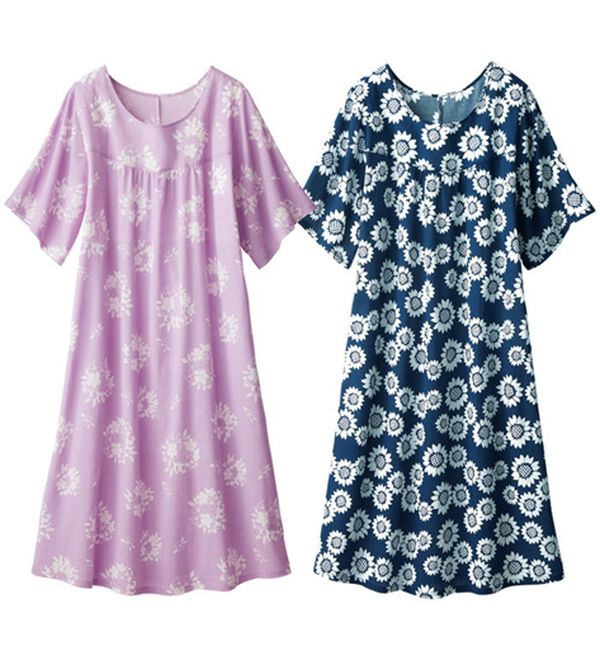 「【２色組】夏にうれしいムームーワンピ（パジャマ・ルームウェア）」｜2色組