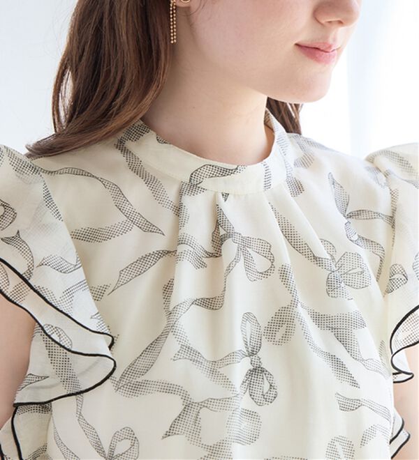 alotta（アロッタ）の「リボン柄フリル袖ブラウス（ブラウス）」｜詳細画像