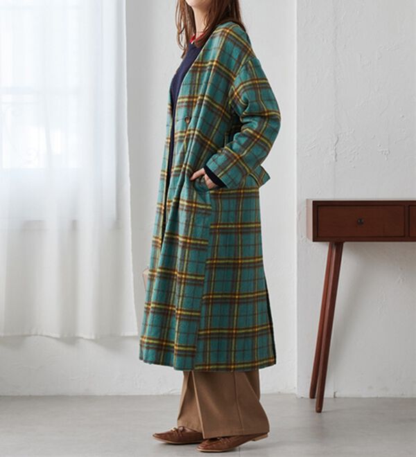 RANAN（ラナン）の「ビッグチェック柄シャギーコート（ロングコート）」｜詳細画像