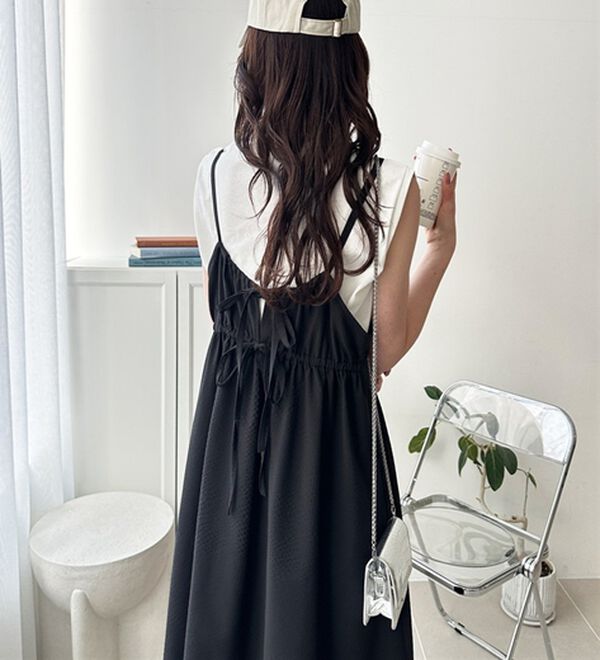 GeeRA（ジーラ）の「サッカー素材バックリボンキャミワンピース（その他ワンピース）」｜詳細画像