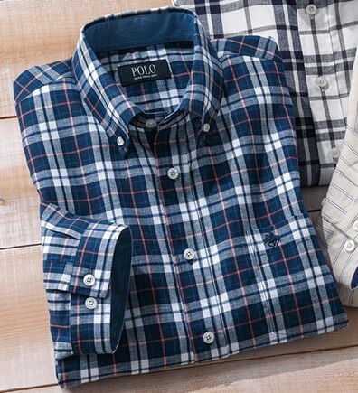 「＜ポロ・ビーシーエス＞麻入りさらさら７分袖シャツ（メンズシャツ）」