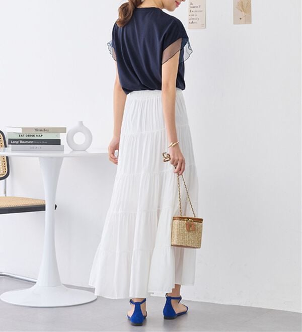 alotta（アロッタ）の「１枚でこなれ感！袖チュールデザイン綿混Ｔシャツ（Tシャツ）」｜詳細画像