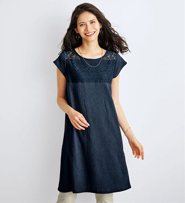 BELLUNA（ベルーナ）の「花柄レース切替チュニックワンピアンサンブル（アンサンブル）」｜詳細画像