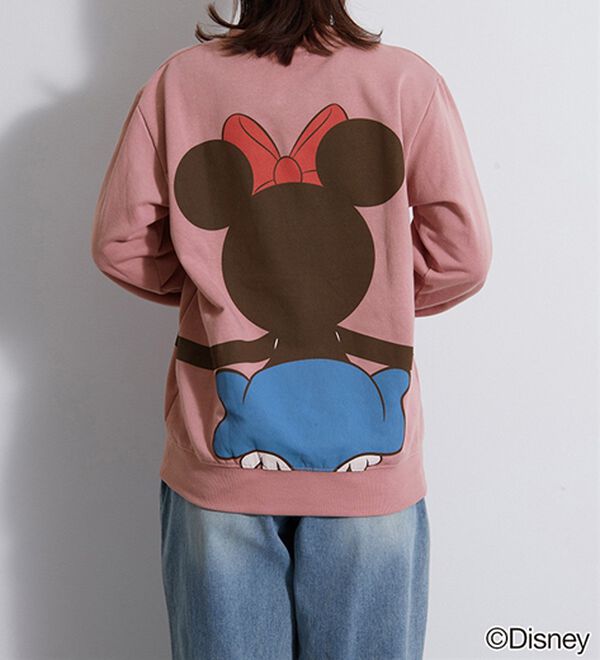 Disney＞【ミッキー＆ミニー】抱き着きプリント裏起毛トレーナー