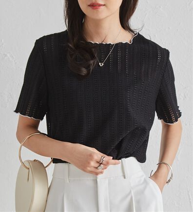 RANAN（ラナン）の「透かし柄メロー配色Ｔシャツ（カットソー）」