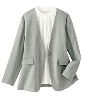 BELLUNA（ベルーナ）の「＜楽スタフィット＞ノーカラージャケット（ノーカラージャケット）」｜グレー